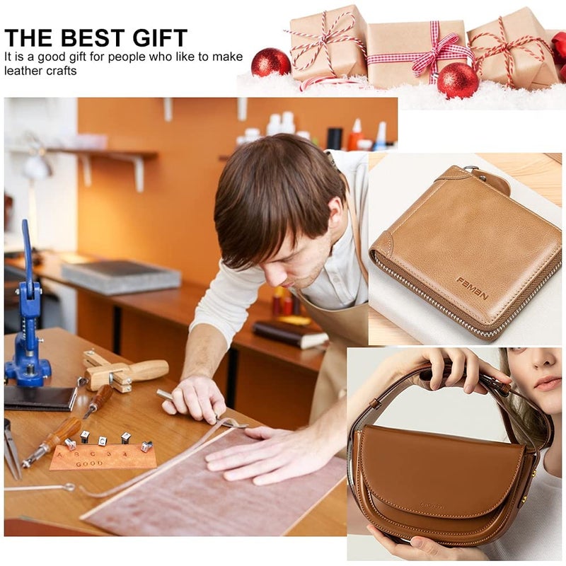 Houlibify Leather Stamping Tools with Rubber Hammer  71 PCS Leather Different Shape Saddle Making Stamp Punch Set Leather Carving Tools Leather Stamps Leather Punch Tools (71PC) - Image 5